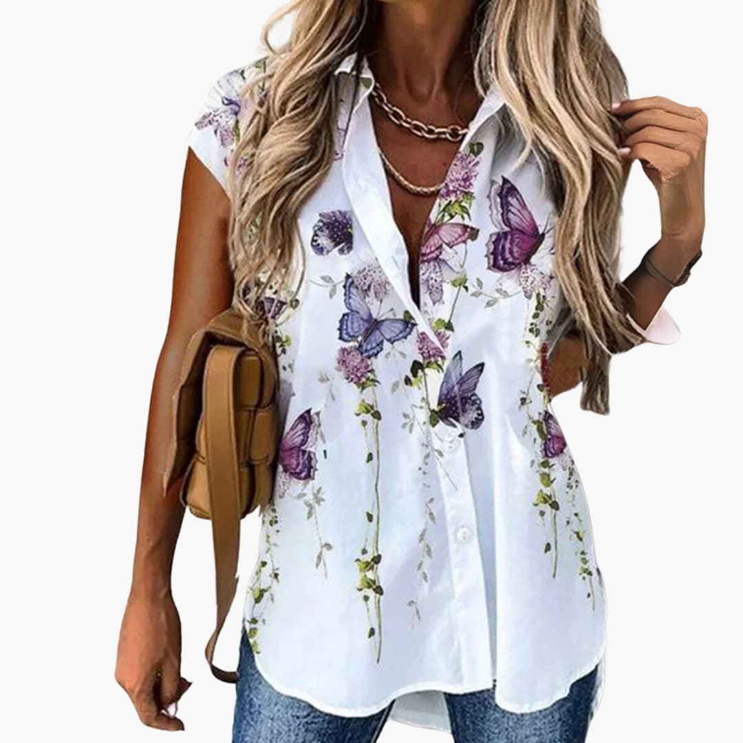 Lightweight Butterfly Print Blouse for Women