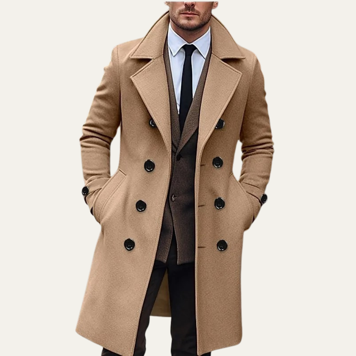 Classic Double Breasted Mens Wool Overcoat