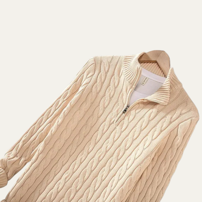 Cozy Mens Cable Knit Half Zip Cotton Sweater