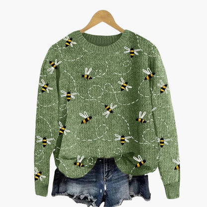 Ladies Cozy Bee Print Long Sleeve Sweater