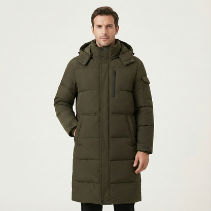 Warm Men's Black Down Parka Coat with Hood