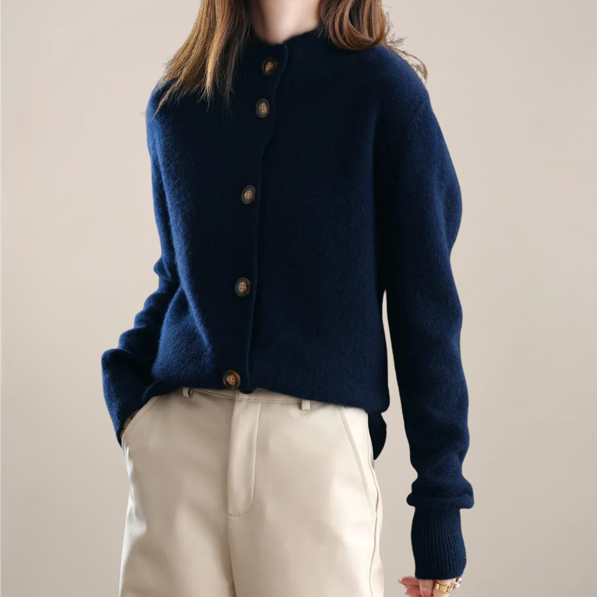 Soft Beige Open-Front Cardigan Sweater for Women