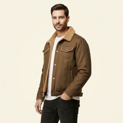 Classic Men's Faux Shearling Leather Coat