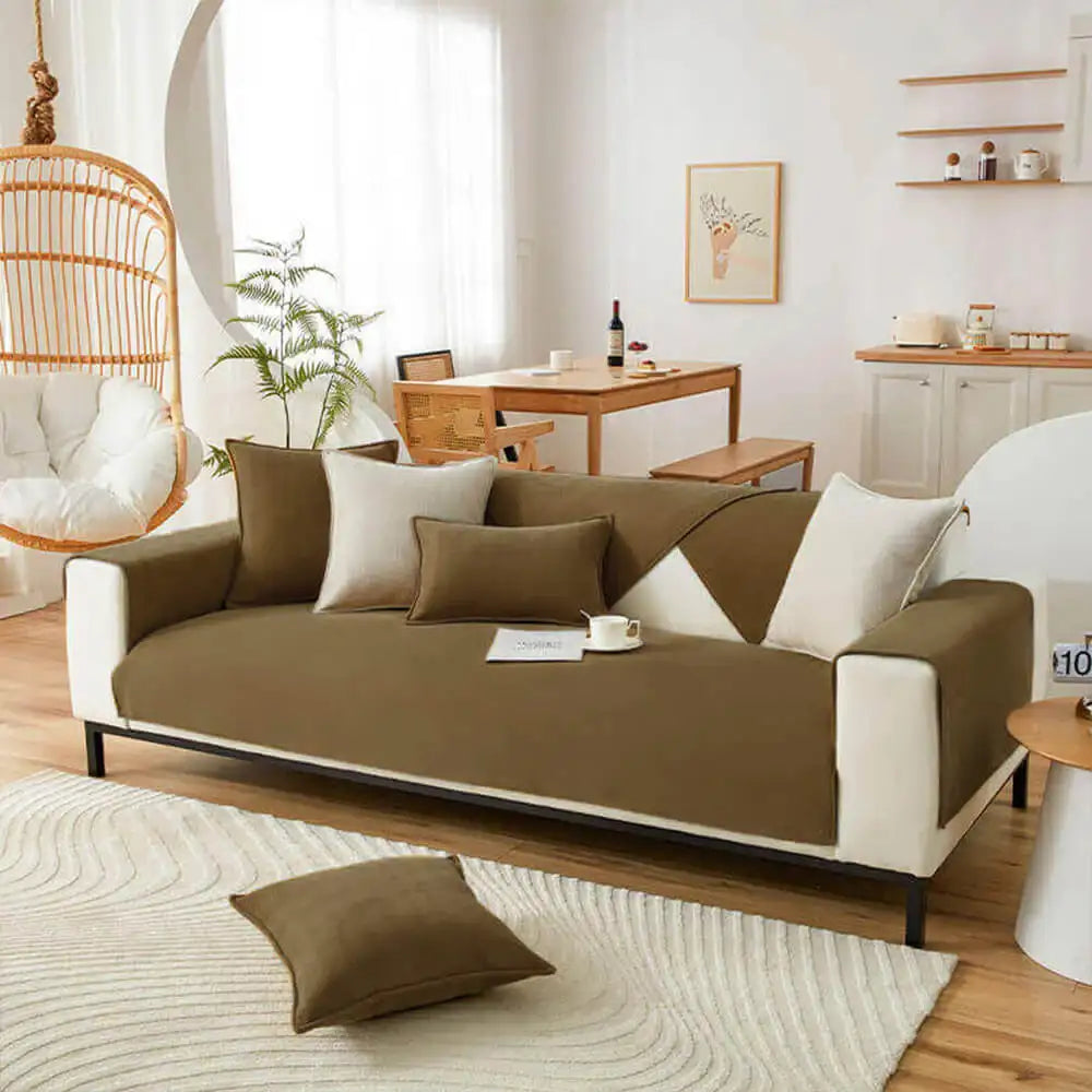 Contemporary Chenille Couch Cover With Herringbone Pattern