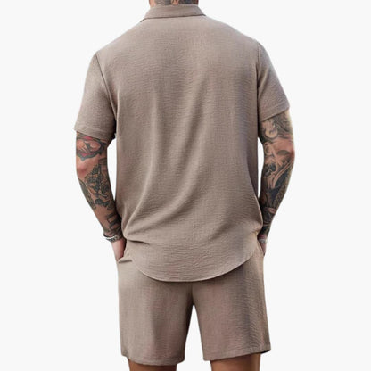 Summer Casual Men's Henley Shirt Shorts Set