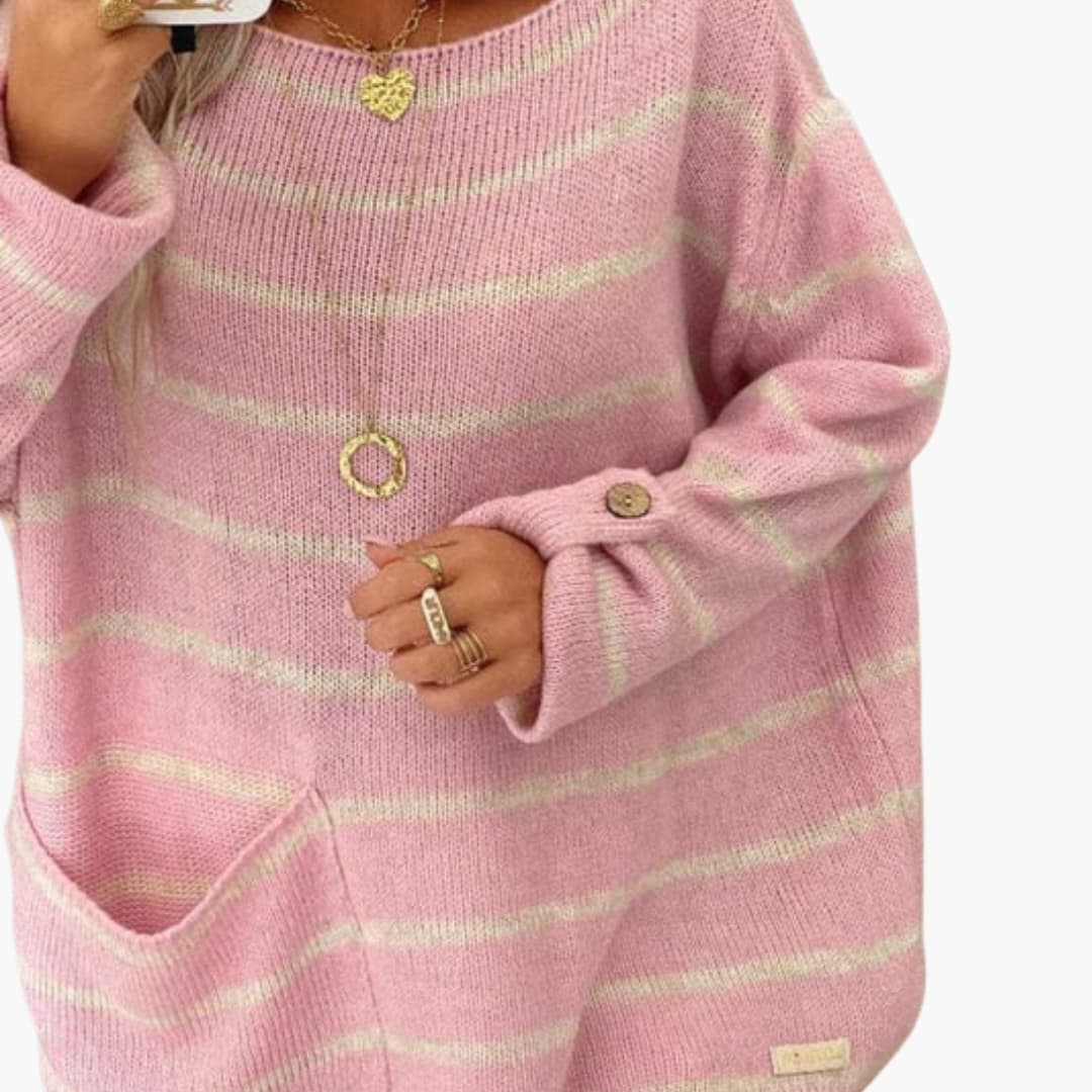 Ladies' Crew Neck Sweater with Front Pouch