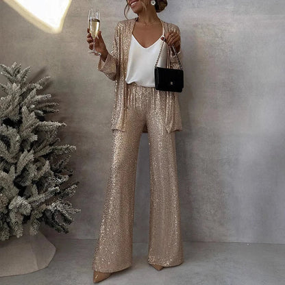 Glittery 2-Piece High Waist Pants Set