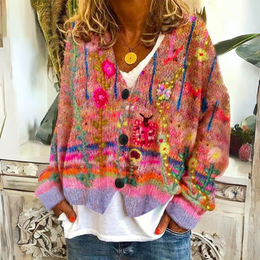Ladies' Soft Floral Pattern Crew Neck Sweater