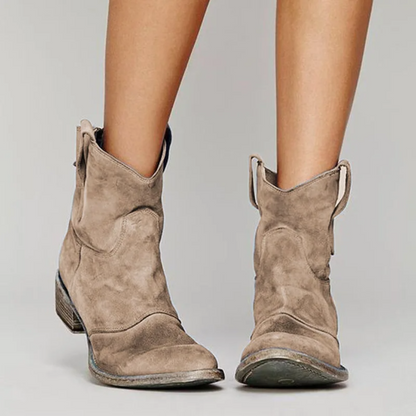 Stylish Leather Low Heel Boots - Olytrend