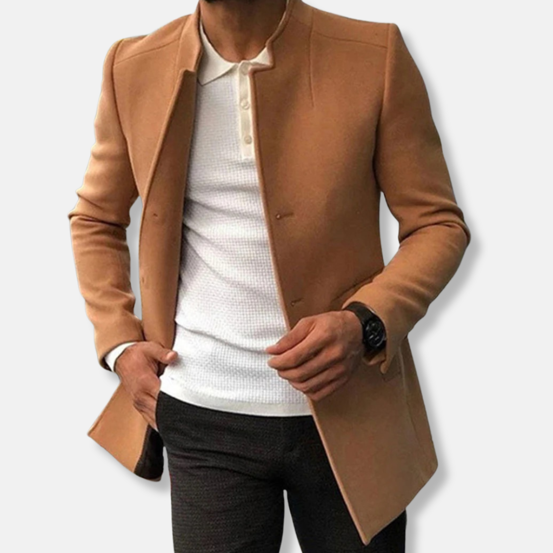 Classic Wool Fitted Coat | Stand Collar Trench Coat