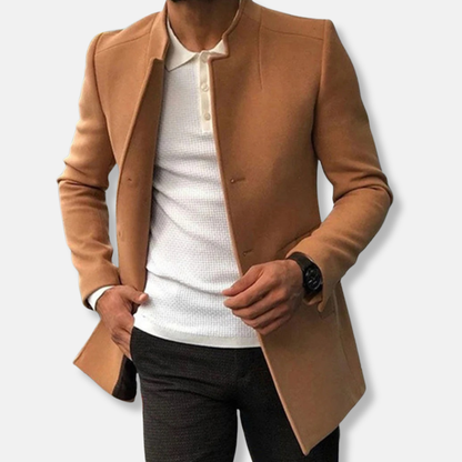 Classic Wool Fitted Coat | Stand Collar Trench Coat