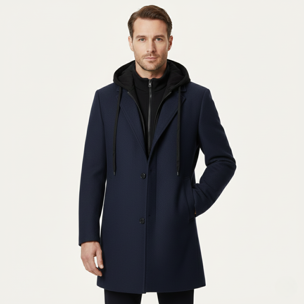 Warm Quilted Men's Wool Hooded Coat