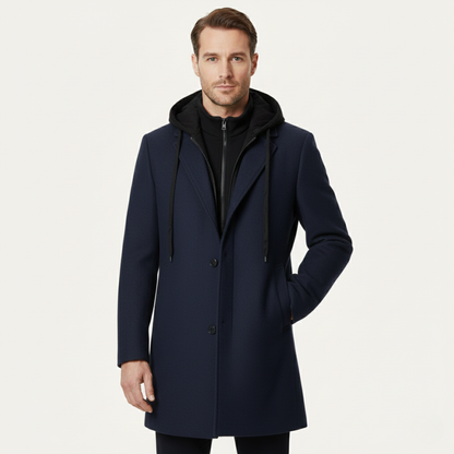Warm Quilted Men's Wool Hooded Coat