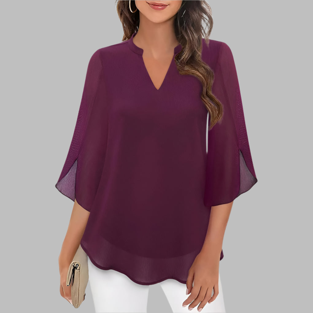 Sunny V Neck Floral Sleeve Blouse