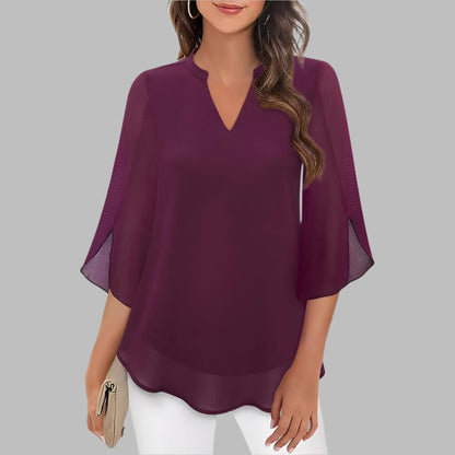 Sunny V Neck Floral Sleeve Blouse