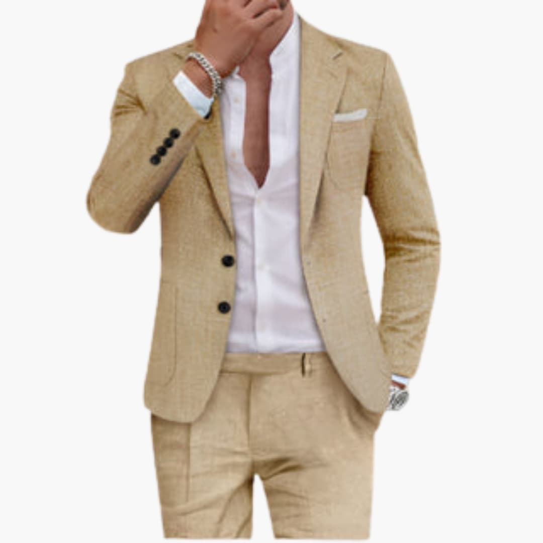 Classic Cotton Mens Suit with Jacket and Trousers