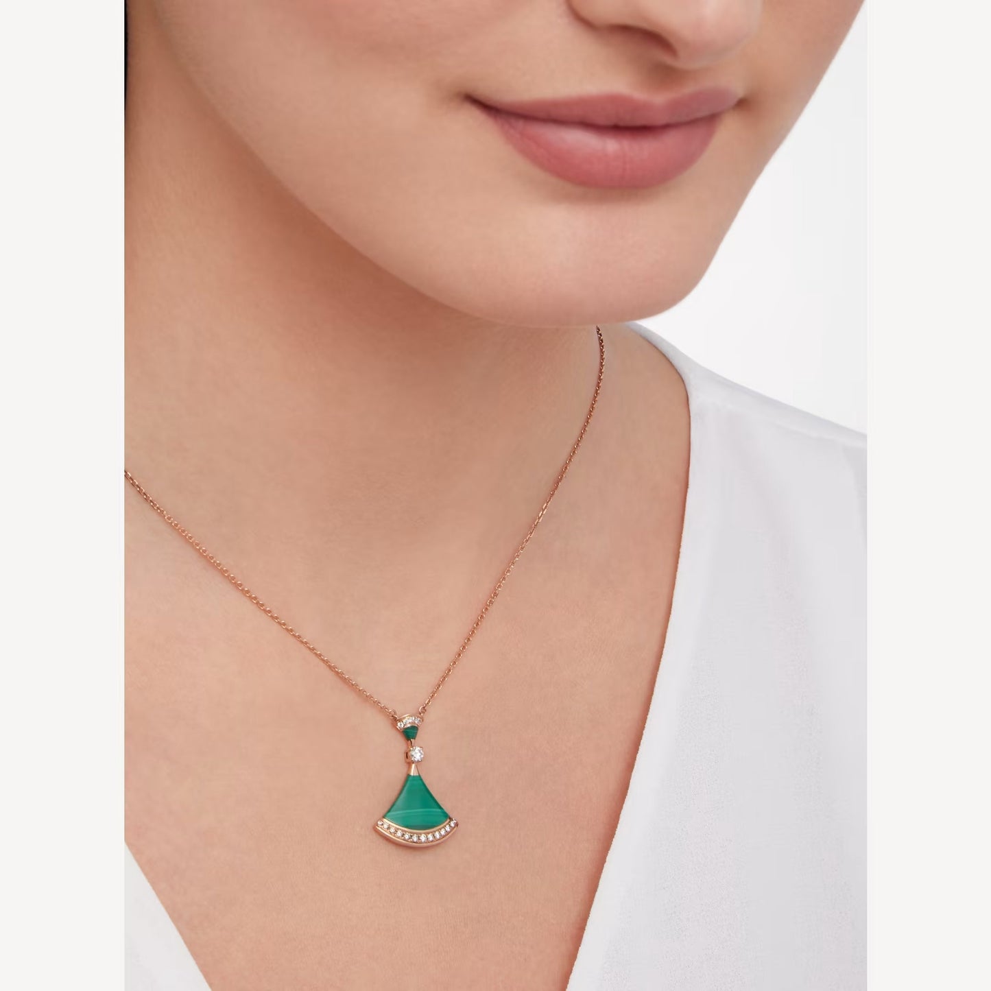 Luxury Green Agate Silver Gold Plated Necklace