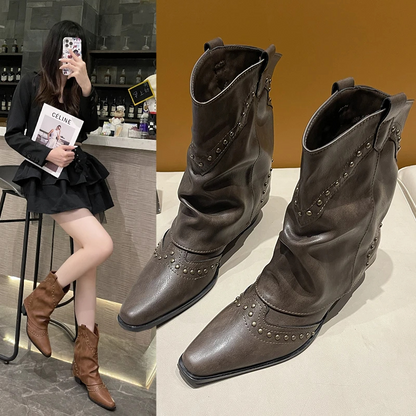 Decorative Buckle Cowboy Boots