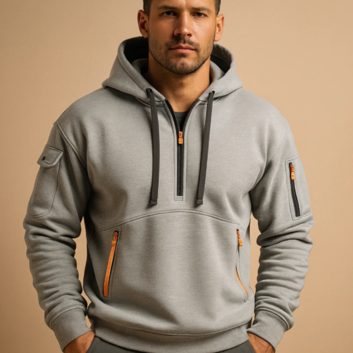 Comfortable Men's Zip Up Hooded Sweatshirt with Pockets