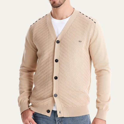 Rugged Mens Cable Knit V Neck Cardigan Sweater