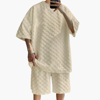 Men's Breathable 2-Piece Suit with Patterned Shirt and Shorts