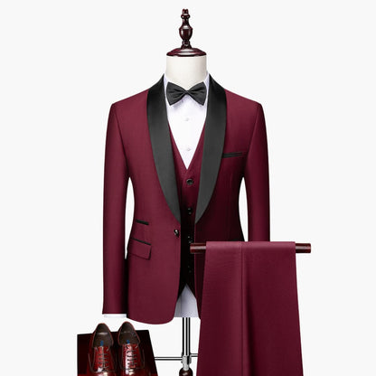 Classic Mens Slim Fit 3 Piece Suit with Lapel Jacket