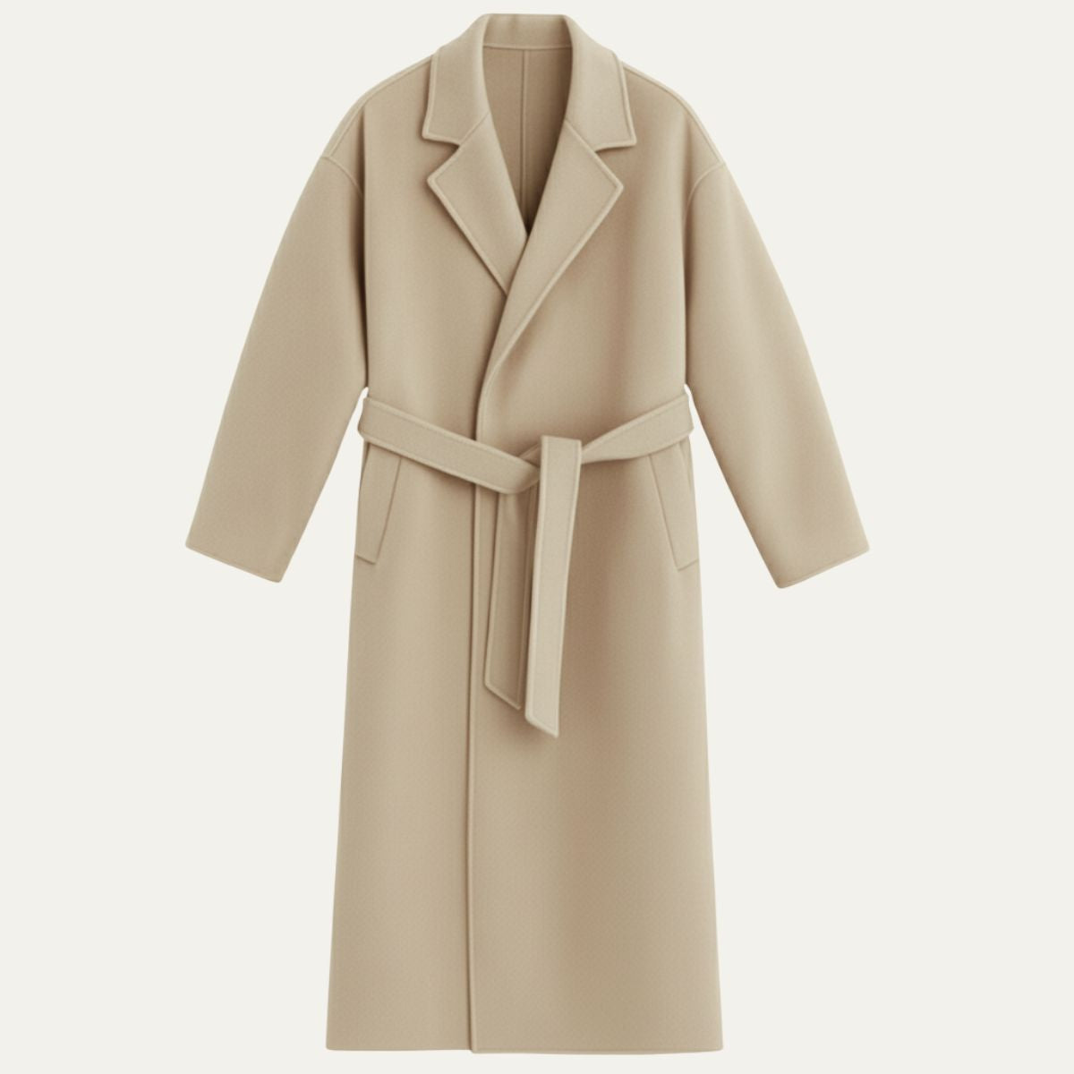 Classic Men's Tan Wool Overcoat with Belt