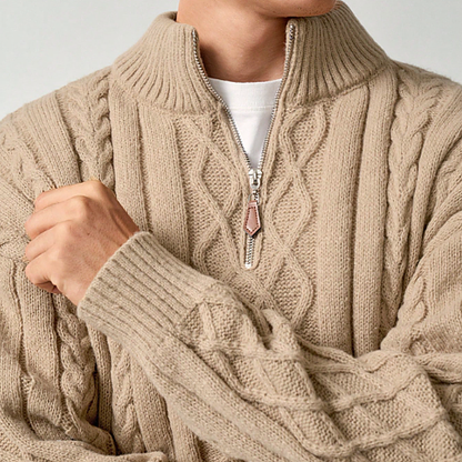 Men's Thick Cozy Cable Knit Half Zip Sweater