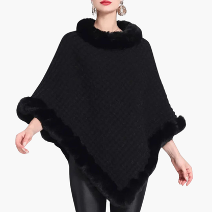 Cozy Women's Oversized Poncho with Faux Fur Edge