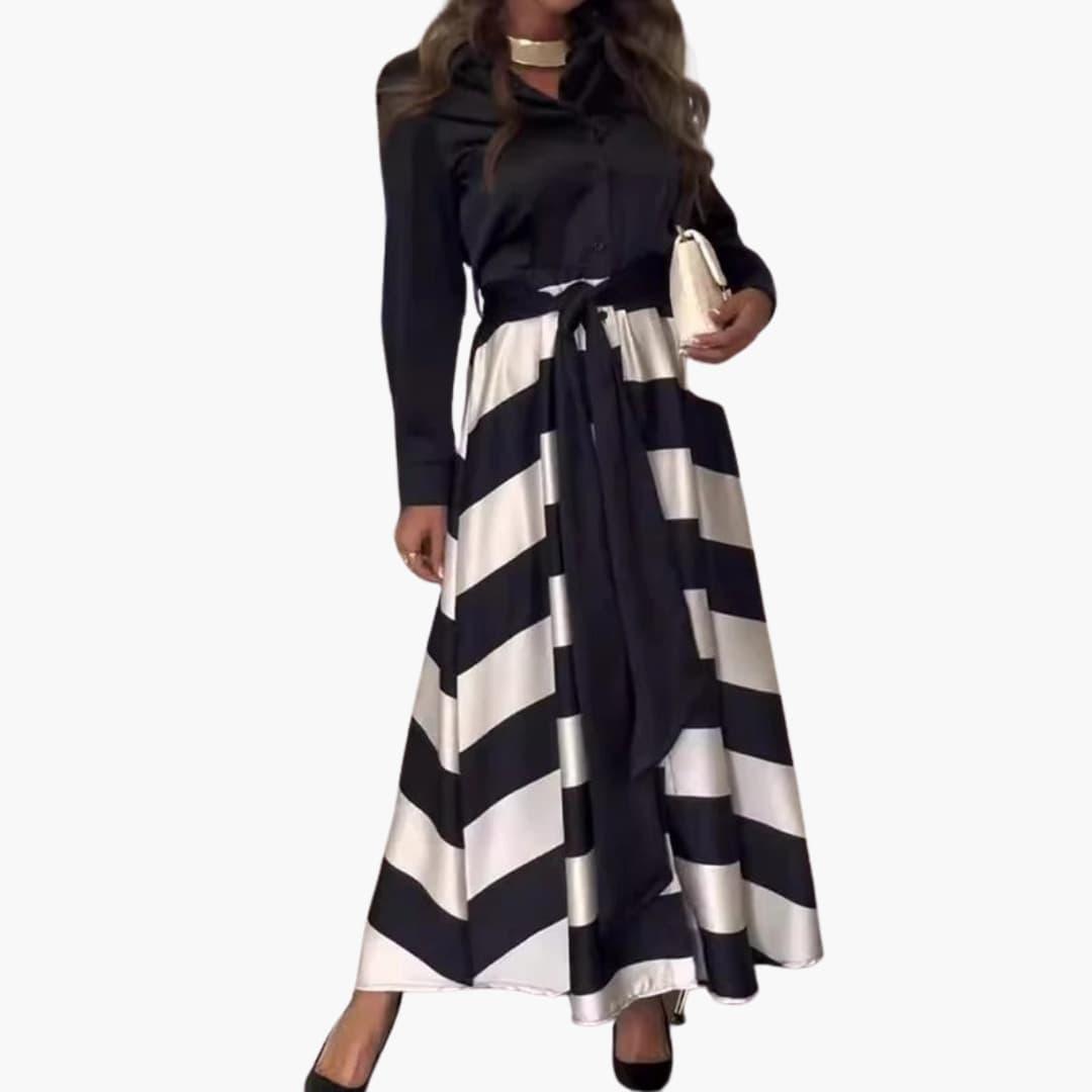 Women's Casual Long Sleeve Dress with Waist Belt