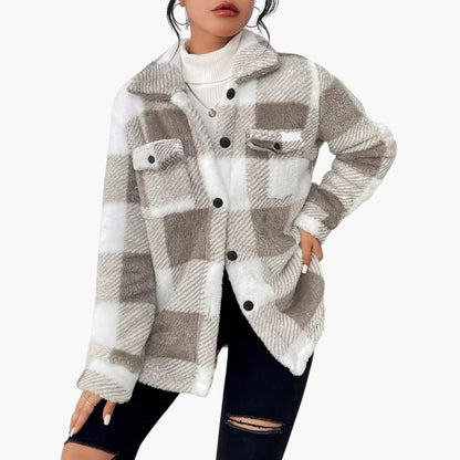 Ladies Plaid Coat with Button Front