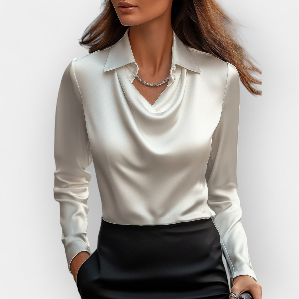 Luxurious Silk Blouse with Ruffle Neckline - Olytrend