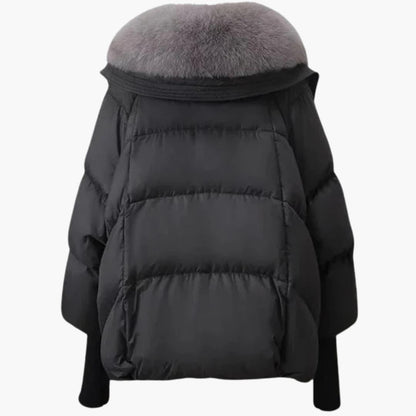 Ladies Warm Parka Coat with Faux Fur Trim and Zip