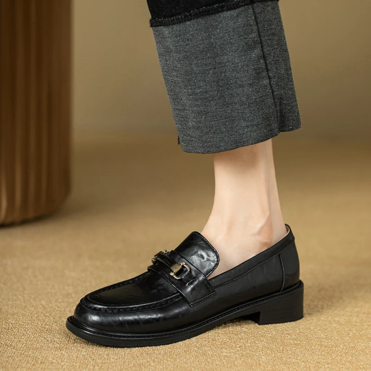 Men's Genuine Leather Slip On Loafers with Silver Buckle