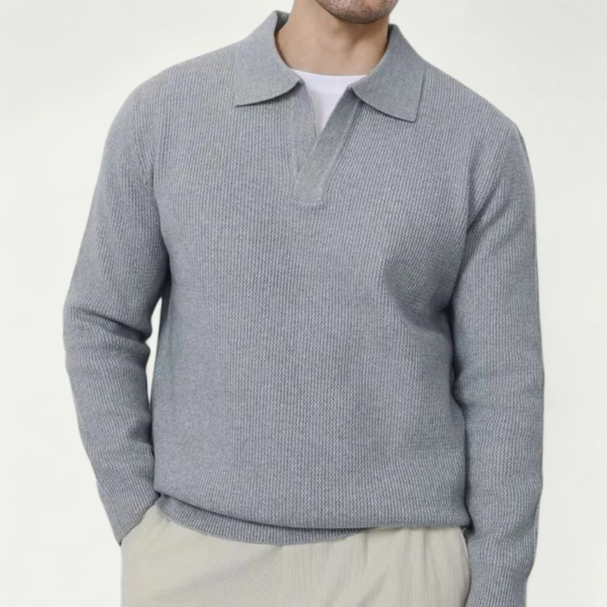 Classic Mens Crew Neck Knitted Polo Sweater