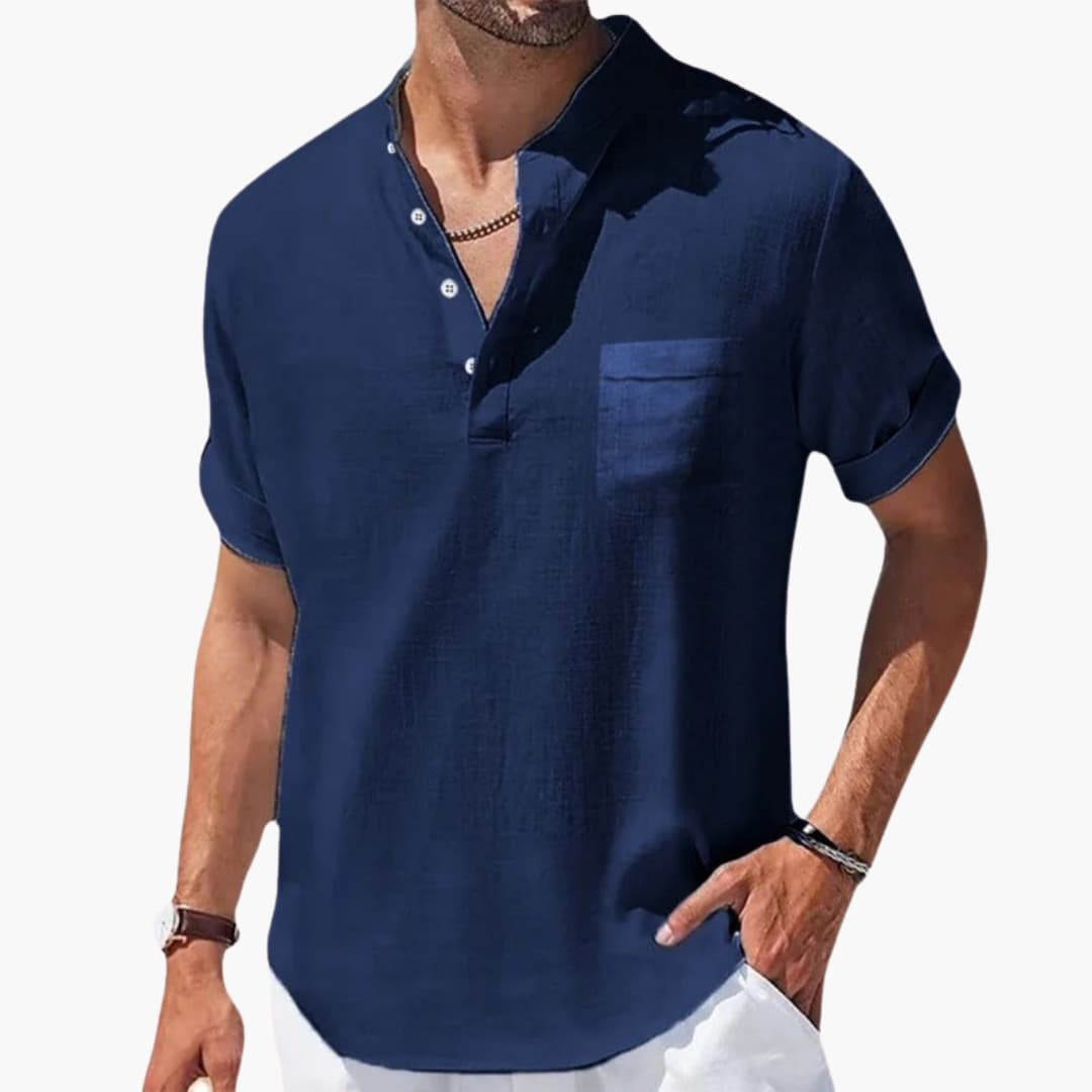 Casual Men's Short Sleeve Button Front Tee