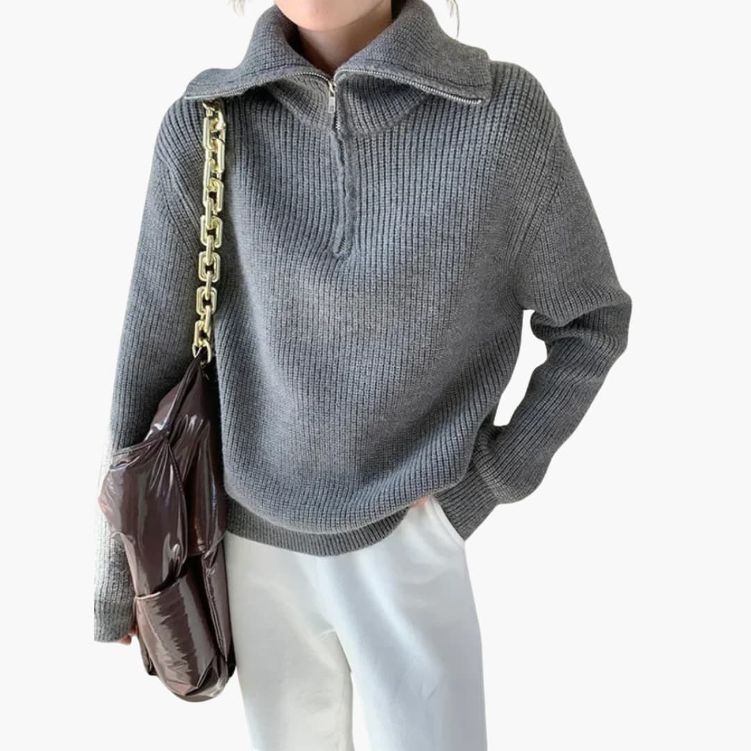 Women's Zip Up Ribbed Knit Sweater