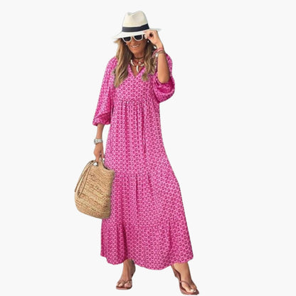 Flowy Long Dress for Women - Floral Print & Relaxed Fit