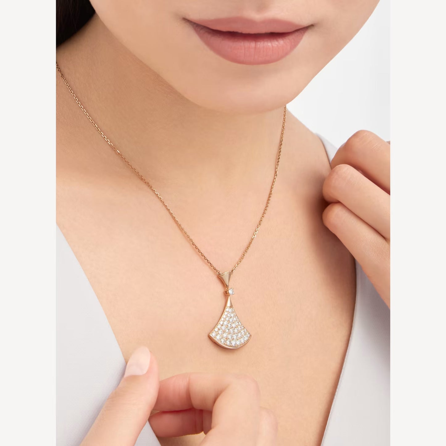 Luxurious Silver Rose Gold Pave Necklace