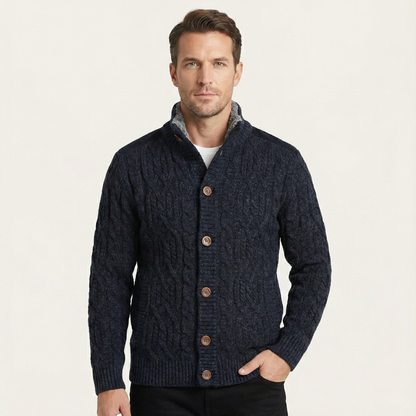 Warm Mens Wool Blend Fleece Lined Cardigan