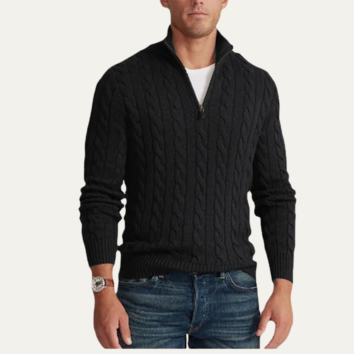 Warm Mens Knit Half Zip Sweater
