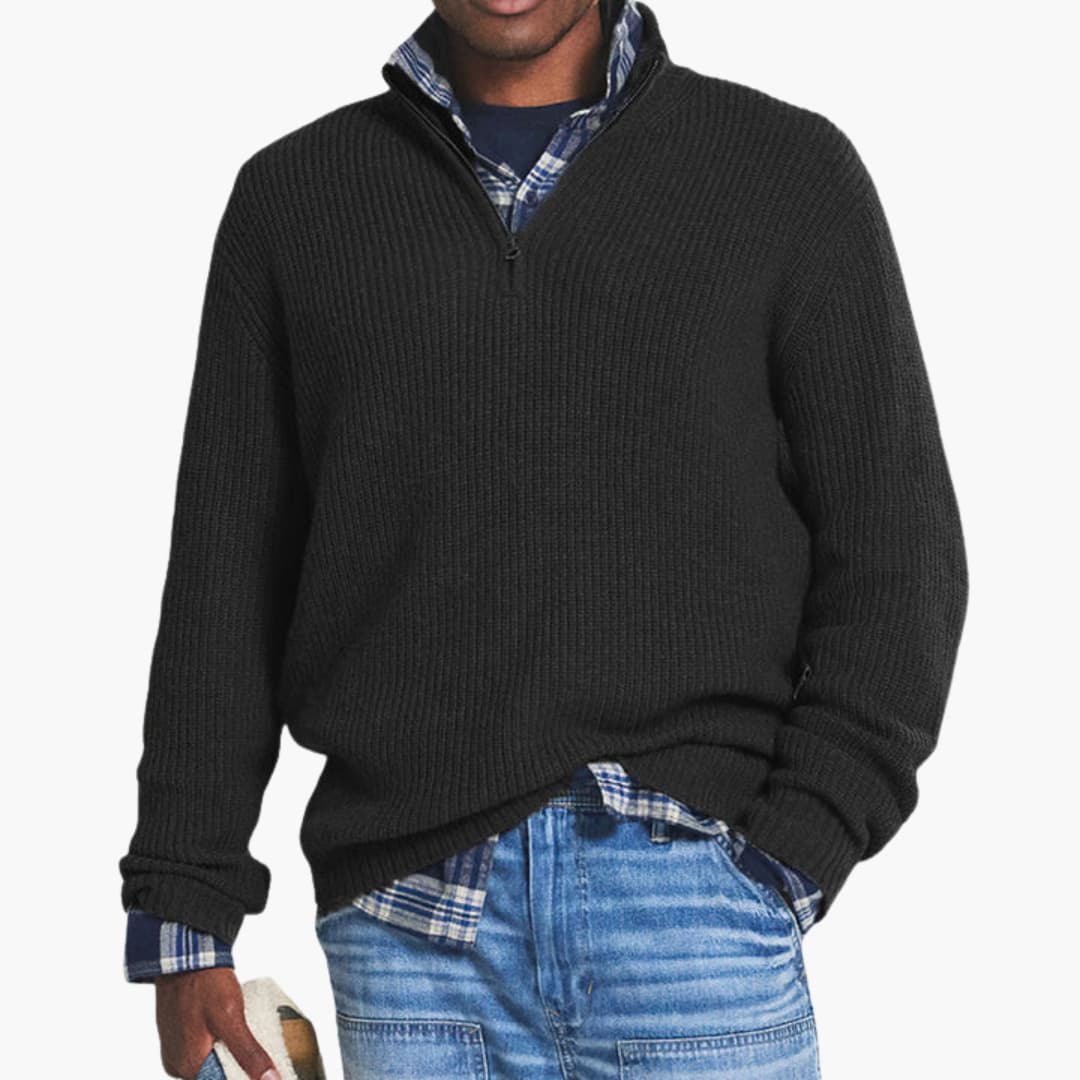 Men's Thick Cable Knit Sweater with Zip Neck