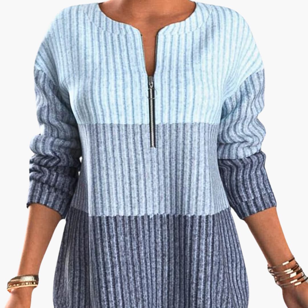 Women's Zipper Neck Sweater with Textured Pattern - Olytrend