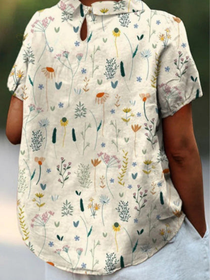 Elegant Floral Short Sleeve Women's Blouse