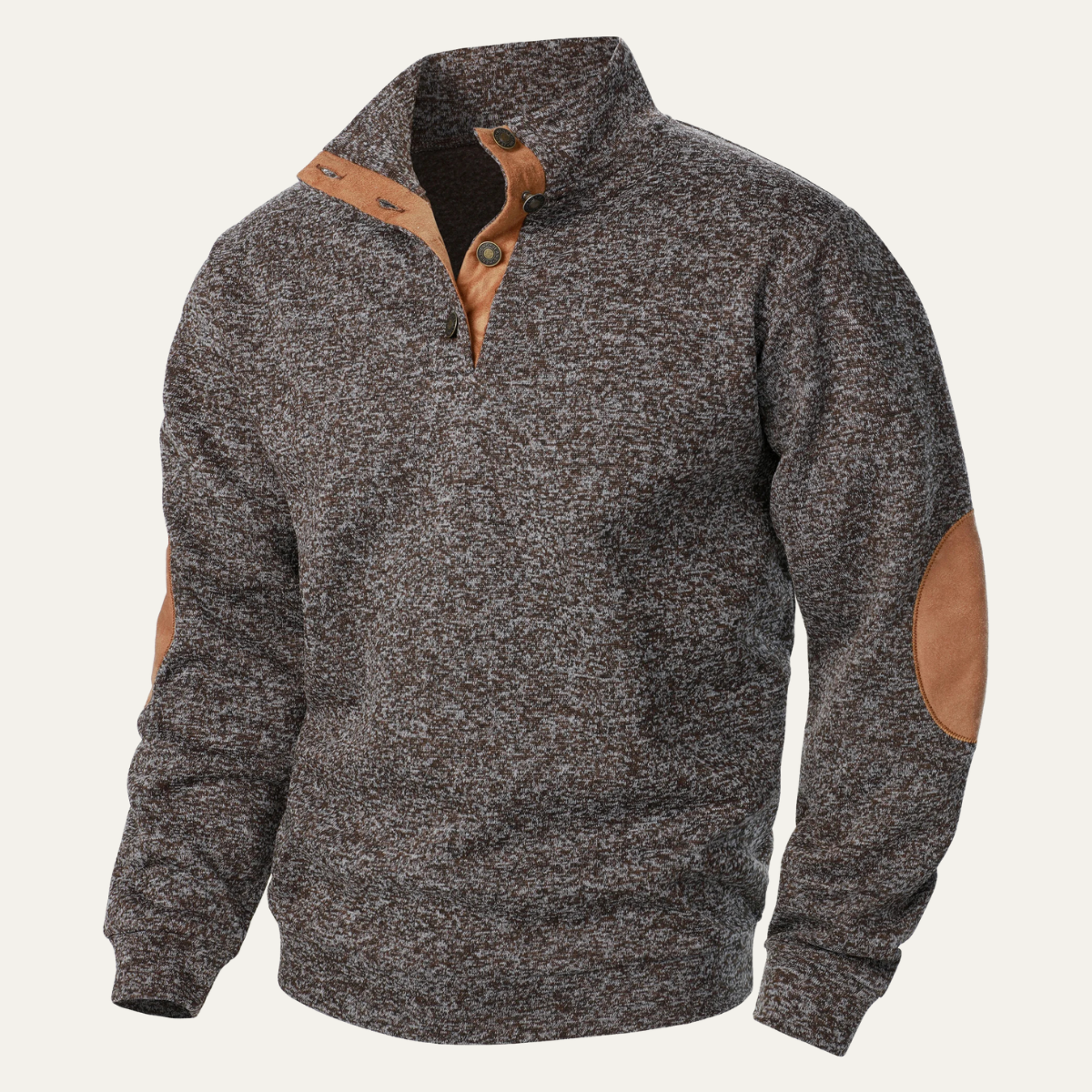 Rugged Men's Fleece Pullover with Leather Elbow Patches