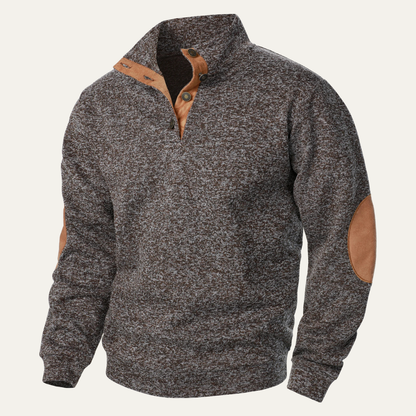 Rugged Men's Fleece Pullover with Leather Elbow Patches