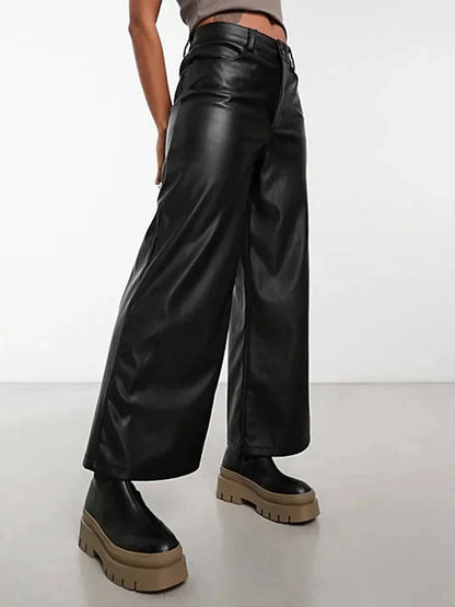 Slim Fit High Waist Leather Women's Trousers