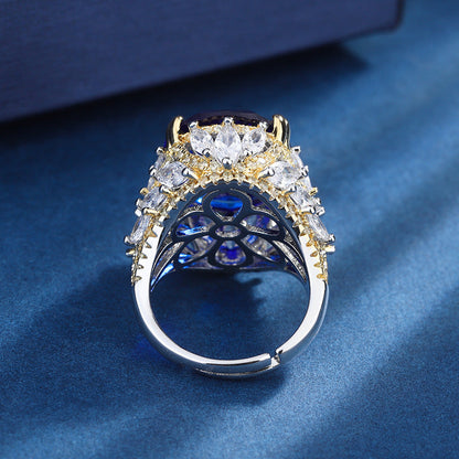 Luxury Blue Sapphire Gold Plated Cocktail Ring