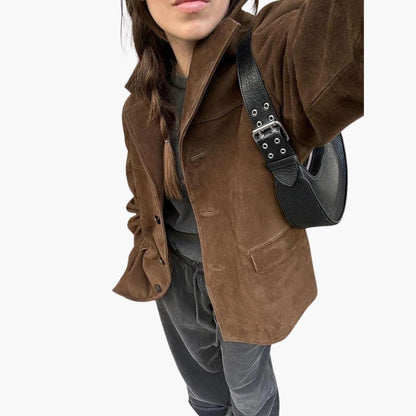 Chic Ladies Suede Coat with Button Front