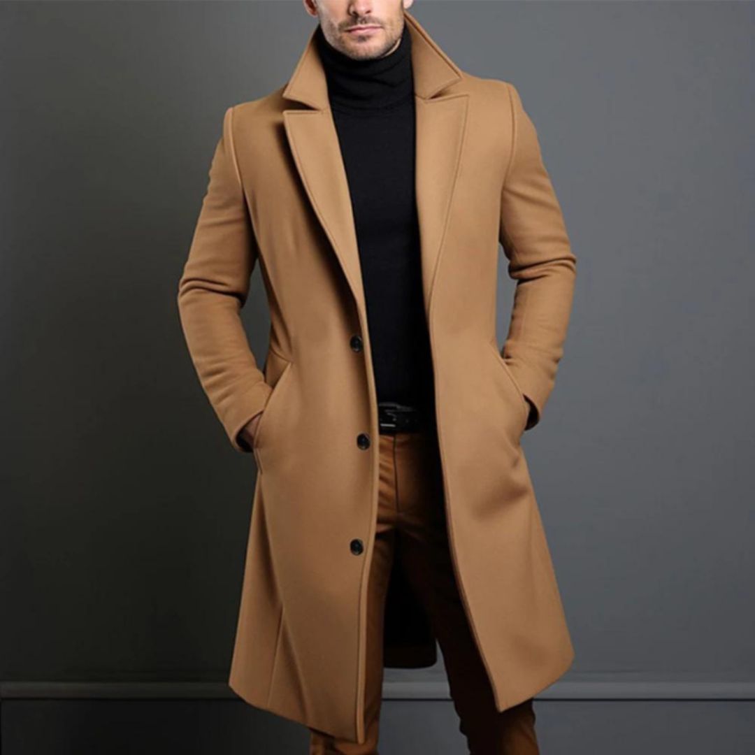 Classic Men's Wool Knee Length Overcoat